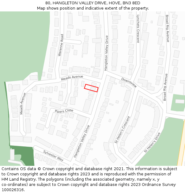 80, HANGLETON VALLEY DRIVE, HOVE, BN3 8ED: Location map and indicative extent of plot