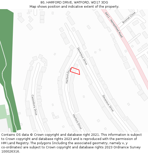 80, HARFORD DRIVE, WATFORD, WD17 3DG: Location map and indicative extent of plot