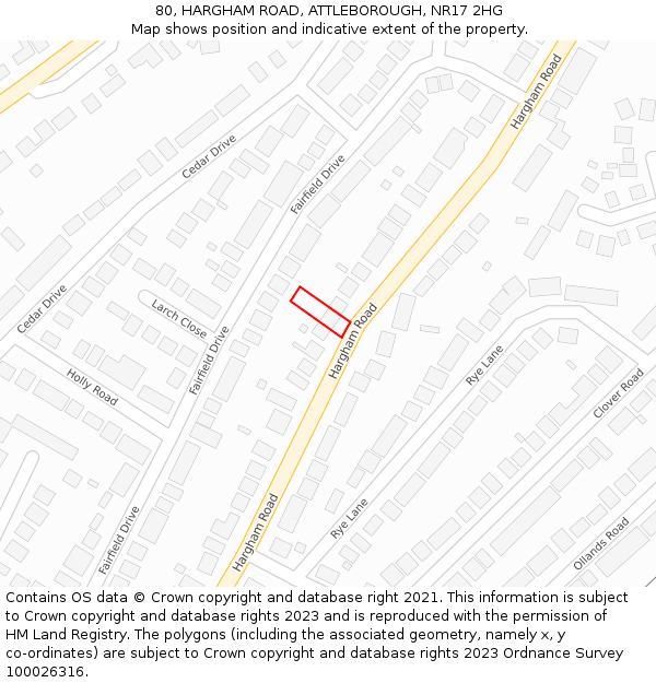 80, HARGHAM ROAD, ATTLEBOROUGH, NR17 2HG: Location map and indicative extent of plot