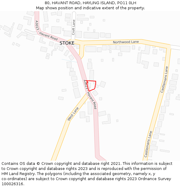 80, HAVANT ROAD, HAYLING ISLAND, PO11 0LH: Location map and indicative extent of plot