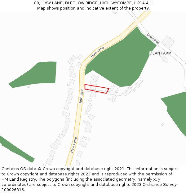 80, HAW LANE, BLEDLOW RIDGE, HIGH WYCOMBE, HP14 4JH: Location map and indicative extent of plot