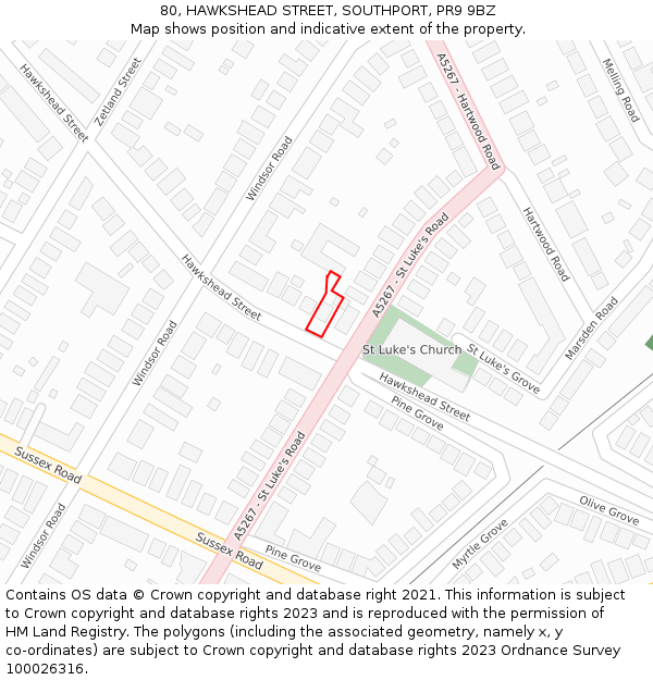 80, HAWKSHEAD STREET, SOUTHPORT, PR9 9BZ: Location map and indicative extent of plot