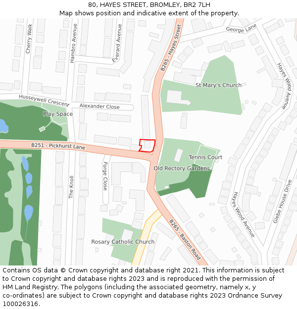 80, HAYES STREET, BROMLEY, BR2 7LH: Location map and indicative extent of plot