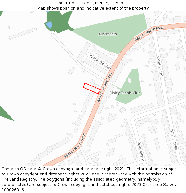 80, HEAGE ROAD, RIPLEY, DE5 3GG: Location map and indicative extent of plot