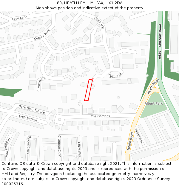 80, HEATH LEA, HALIFAX, HX1 2DA: Location map and indicative extent of plot