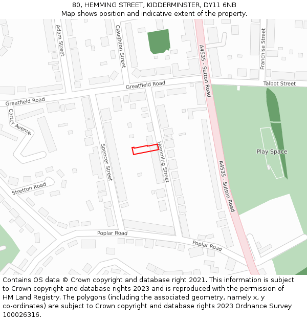 80, HEMMING STREET, KIDDERMINSTER, DY11 6NB: Location map and indicative extent of plot