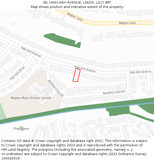 80, HIGH ASH AVENUE, LEEDS, LS17 8RT: Location map and indicative extent of plot