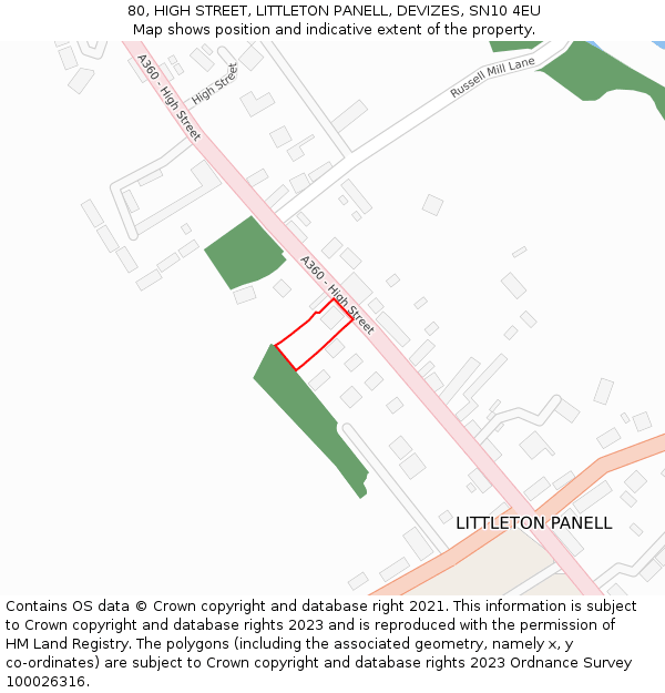 80, HIGH STREET, LITTLETON PANELL, DEVIZES, SN10 4EU: Location map and indicative extent of plot