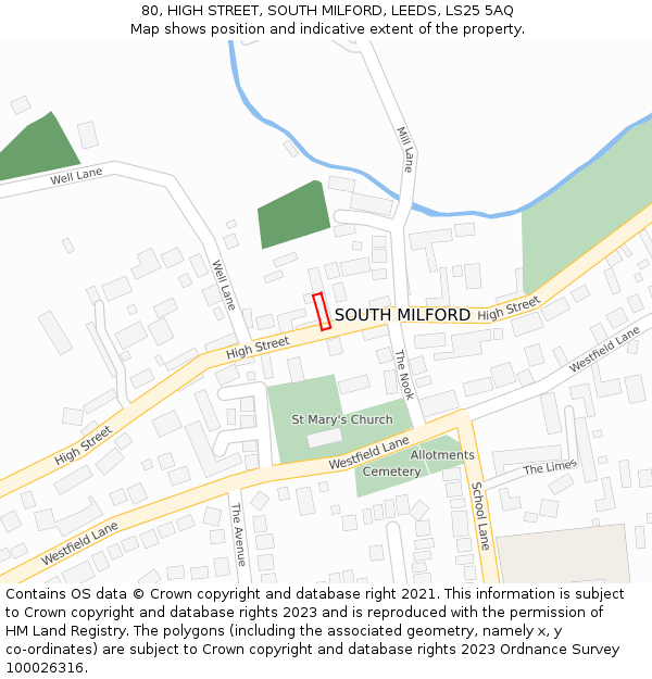 80, HIGH STREET, SOUTH MILFORD, LEEDS, LS25 5AQ: Location map and indicative extent of plot