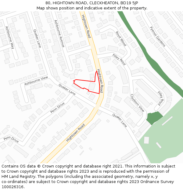 80, HIGHTOWN ROAD, CLECKHEATON, BD19 5JP: Location map and indicative extent of plot