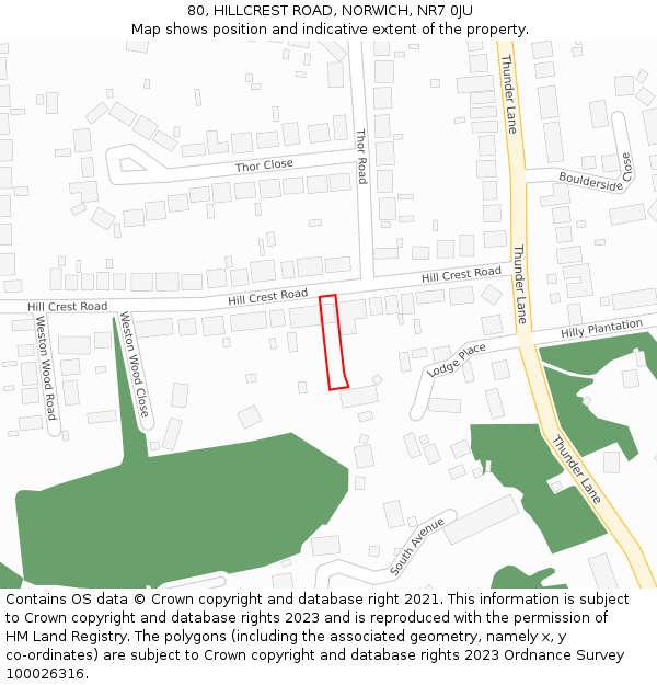 80, HILLCREST ROAD, NORWICH, NR7 0JU: Location map and indicative extent of plot