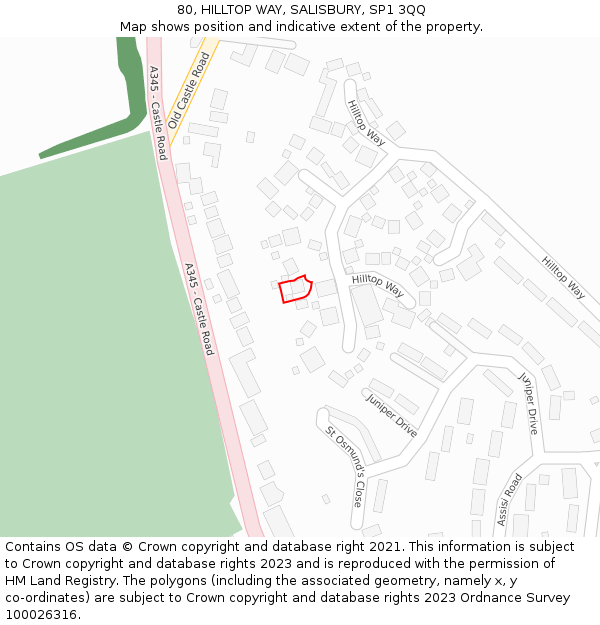 80, HILLTOP WAY, SALISBURY, SP1 3QQ: Location map and indicative extent of plot