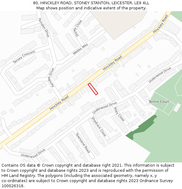 80, HINCKLEY ROAD, STONEY STANTON, LEICESTER, LE9 4LL: Location map and indicative extent of plot