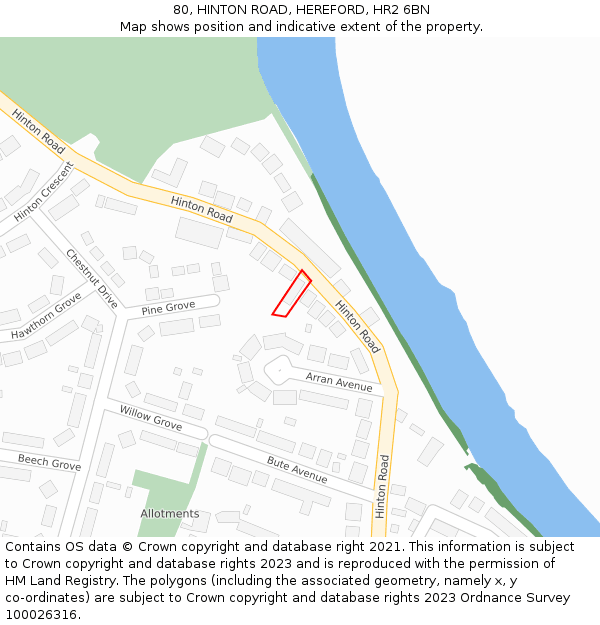 80, HINTON ROAD, HEREFORD, HR2 6BN: Location map and indicative extent of plot