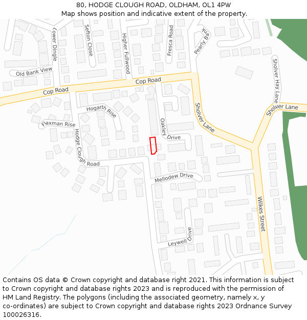 80, HODGE CLOUGH ROAD, OLDHAM, OL1 4PW: Location map and indicative extent of plot