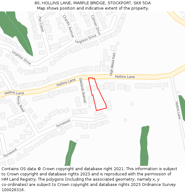 80, HOLLINS LANE, MARPLE BRIDGE, STOCKPORT, SK6 5DA: Location map and indicative extent of plot