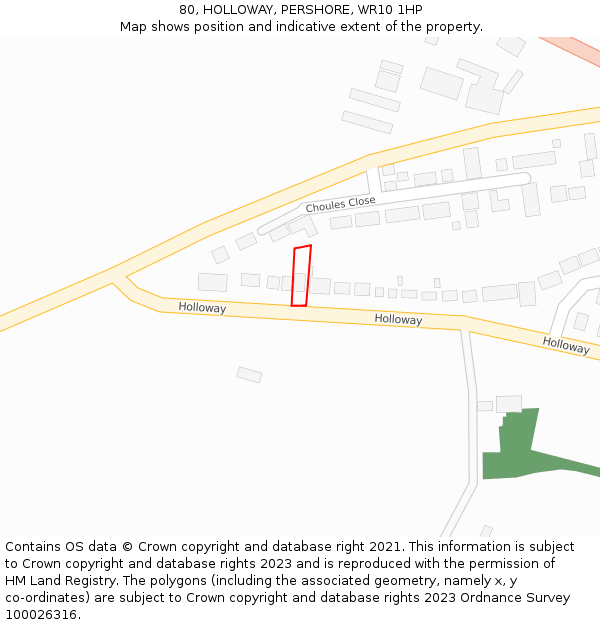 80, HOLLOWAY, PERSHORE, WR10 1HP: Location map and indicative extent of plot