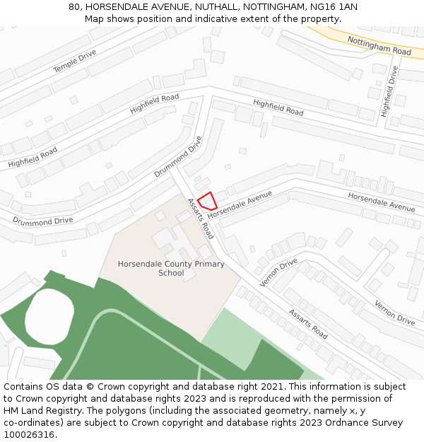 80, HORSENDALE AVENUE, NUTHALL, NOTTINGHAM, NG16 1AN: Location map and indicative extent of plot