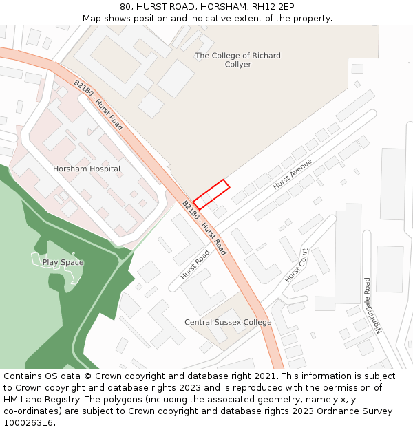 80, HURST ROAD, HORSHAM, RH12 2EP: Location map and indicative extent of plot
