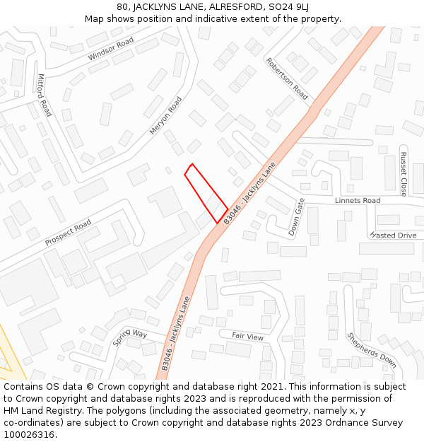 80, JACKLYNS LANE, ALRESFORD, SO24 9LJ: Location map and indicative extent of plot