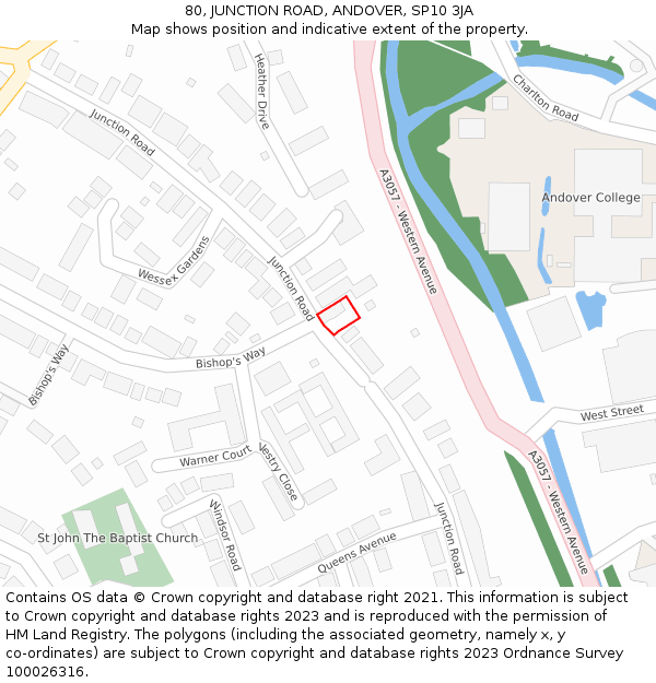 80, JUNCTION ROAD, ANDOVER, SP10 3JA: Location map and indicative extent of plot