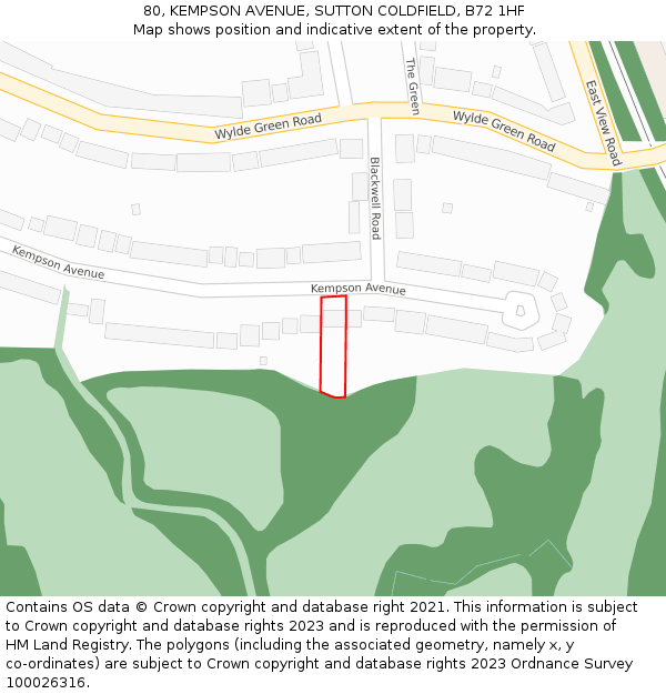 80, KEMPSON AVENUE, SUTTON COLDFIELD, B72 1HF: Location map and indicative extent of plot