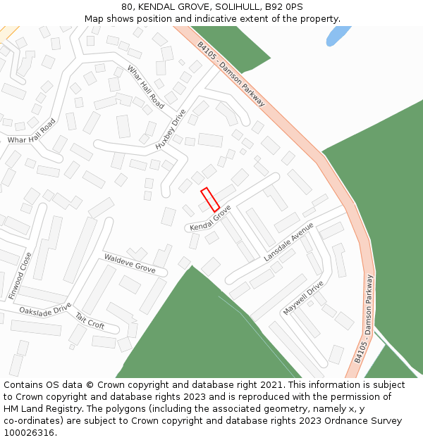 80, KENDAL GROVE, SOLIHULL, B92 0PS: Location map and indicative extent of plot