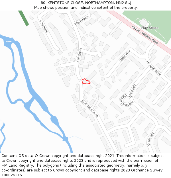 80, KENTSTONE CLOSE, NORTHAMPTON, NN2 8UJ: Location map and indicative extent of plot