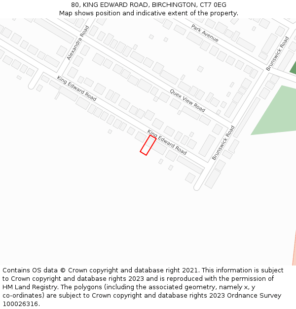 80, KING EDWARD ROAD, BIRCHINGTON, CT7 0EG: Location map and indicative extent of plot