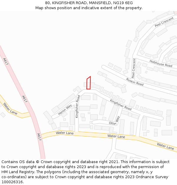 80, KINGFISHER ROAD, MANSFIELD, NG19 6EG: Location map and indicative extent of plot