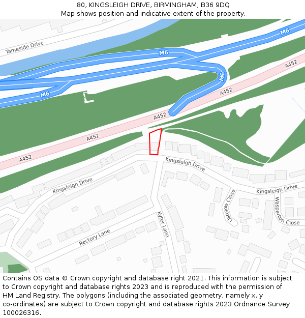 80, KINGSLEIGH DRIVE, BIRMINGHAM, B36 9DQ: Location map and indicative extent of plot