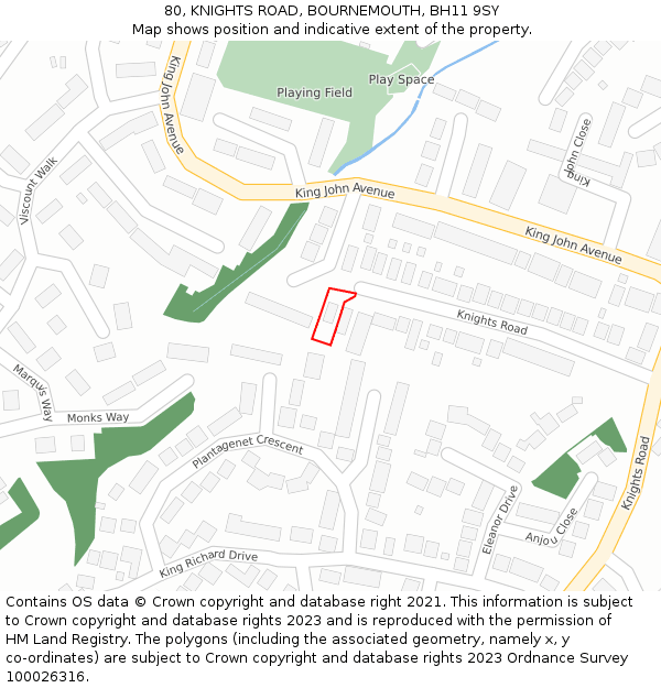 80, KNIGHTS ROAD, BOURNEMOUTH, BH11 9SY: Location map and indicative extent of plot