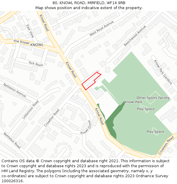 80, KNOWL ROAD, MIRFIELD, WF14 9RB: Location map and indicative extent of plot