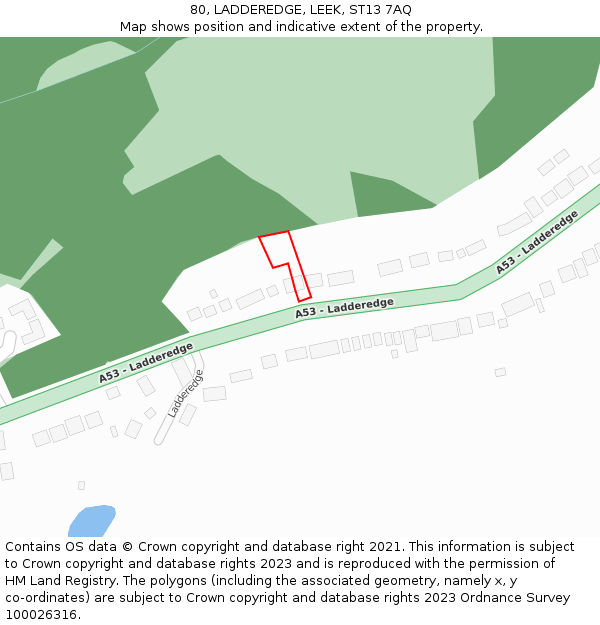 80, LADDEREDGE, LEEK, ST13 7AQ: Location map and indicative extent of plot