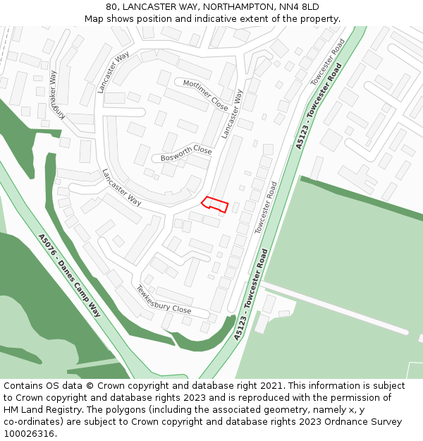 80, LANCASTER WAY, NORTHAMPTON, NN4 8LD: Location map and indicative extent of plot