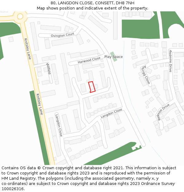 80, LANGDON CLOSE, CONSETT, DH8 7NH: Location map and indicative extent of plot