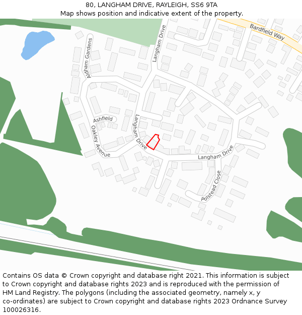 80, LANGHAM DRIVE, RAYLEIGH, SS6 9TA: Location map and indicative extent of plot