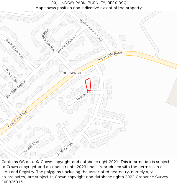 80, LINDSAY PARK, BURNLEY, BB10 3SQ: Location map and indicative extent of plot