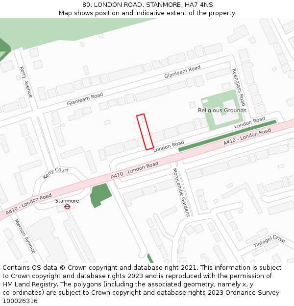 80, LONDON ROAD, STANMORE, HA7 4NS: Location map and indicative extent of plot