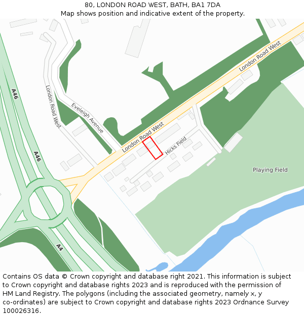 80, LONDON ROAD WEST, BATH, BA1 7DA: Location map and indicative extent of plot