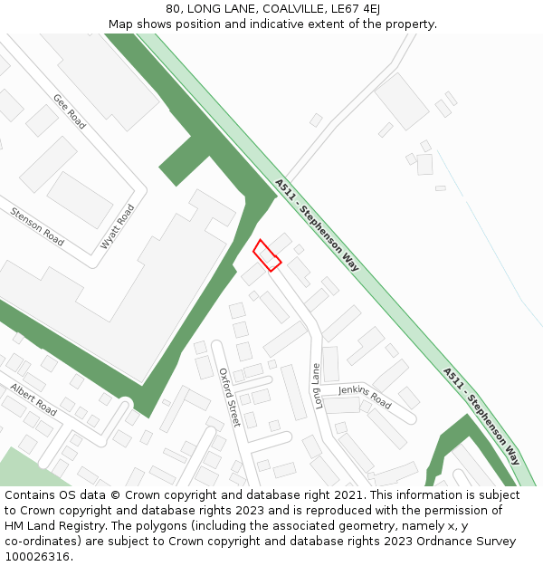 80, LONG LANE, COALVILLE, LE67 4EJ: Location map and indicative extent of plot