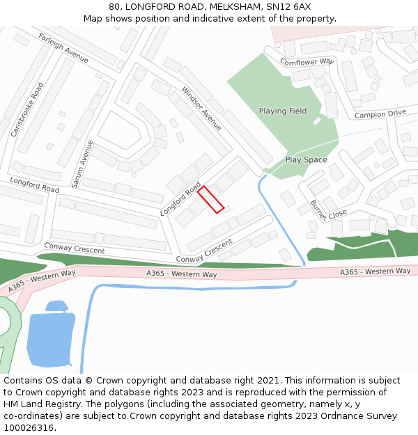 80, LONGFORD ROAD, MELKSHAM, SN12 6AX: Location map and indicative extent of plot