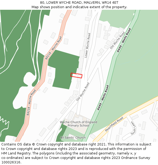 80, LOWER WYCHE ROAD, MALVERN, WR14 4ET: Location map and indicative extent of plot