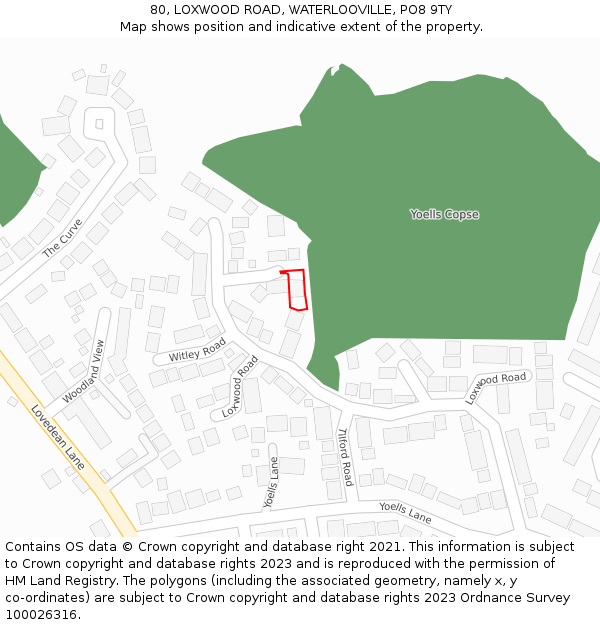 80, LOXWOOD ROAD, WATERLOOVILLE, PO8 9TY: Location map and indicative extent of plot