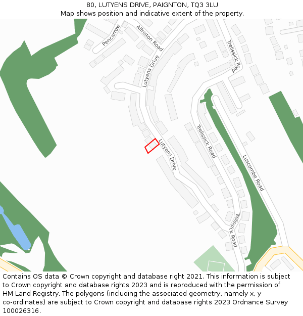 80, LUTYENS DRIVE, PAIGNTON, TQ3 3LU: Location map and indicative extent of plot