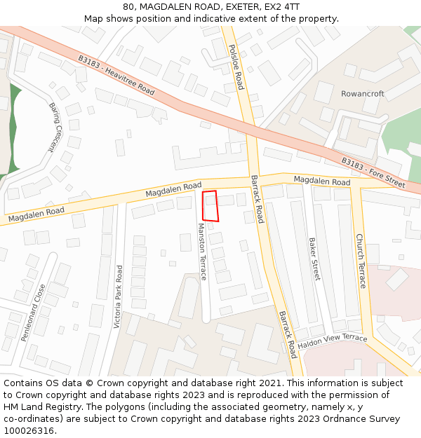 80, MAGDALEN ROAD, EXETER, EX2 4TT: Location map and indicative extent of plot