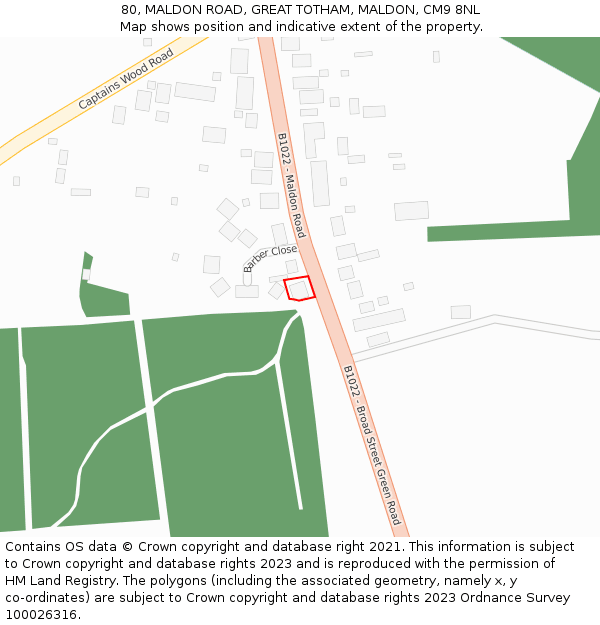80, MALDON ROAD, GREAT TOTHAM, MALDON, CM9 8NL: Location map and indicative extent of plot