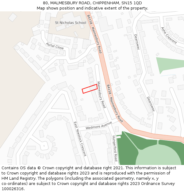 80, MALMESBURY ROAD, CHIPPENHAM, SN15 1QD: Location map and indicative extent of plot