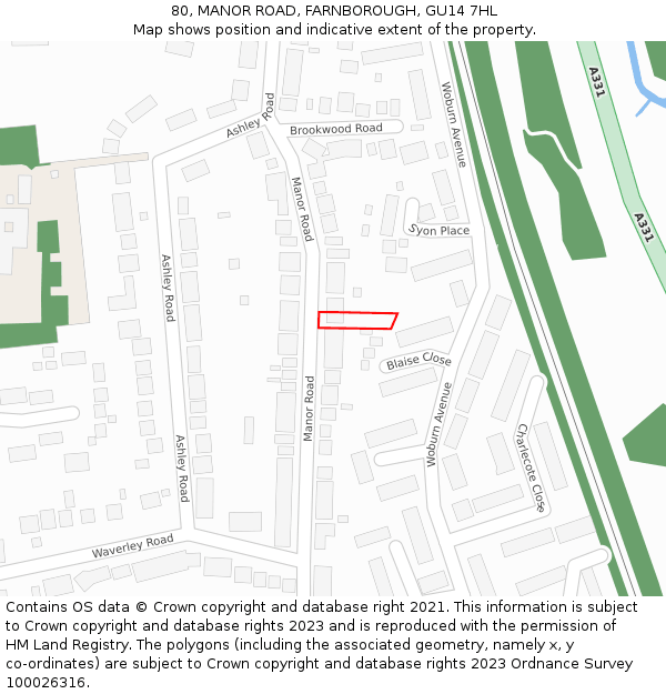 80, MANOR ROAD, FARNBOROUGH, GU14 7HL: Location map and indicative extent of plot