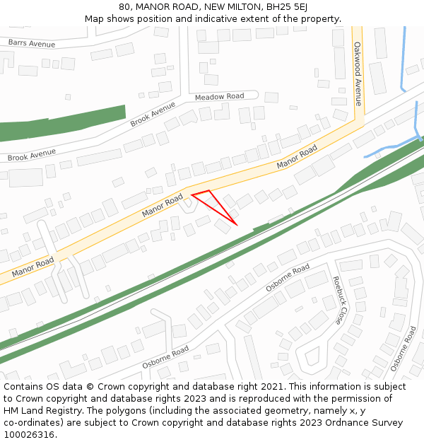 80, MANOR ROAD, NEW MILTON, BH25 5EJ: Location map and indicative extent of plot